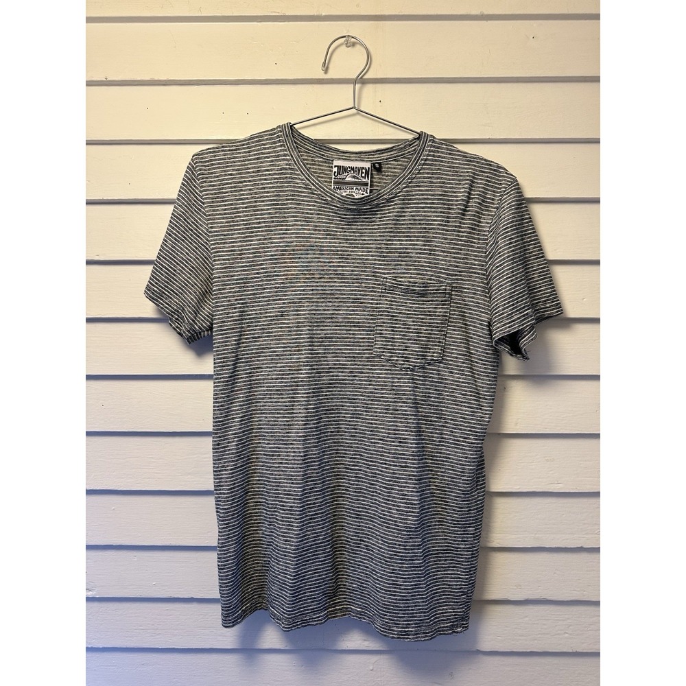 Jungmaven Shirt Mens S Gray Short Sleeve Organic Hemp Stripe Slim Fit Tee USA
